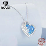 925 Sterling Silver Guard Heart Wing Necklace Zircon Neck Chain Platinum Plated