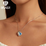 925 Sterling Silver Guard Heart Wing Necklace Zircon Neck Chain Platinum Plated