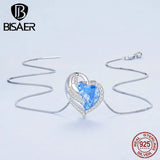 925 Sterling Silver Guard Heart Wing Necklace Zircon Neck Chain Platinum Plated