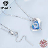 925 Sterling Silver Guard Heart Wing Necklace Zircon Neck Chain Platinum Plated