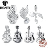Vintage Guitar Charm Bead Platinum Plated Musical Note Pendant