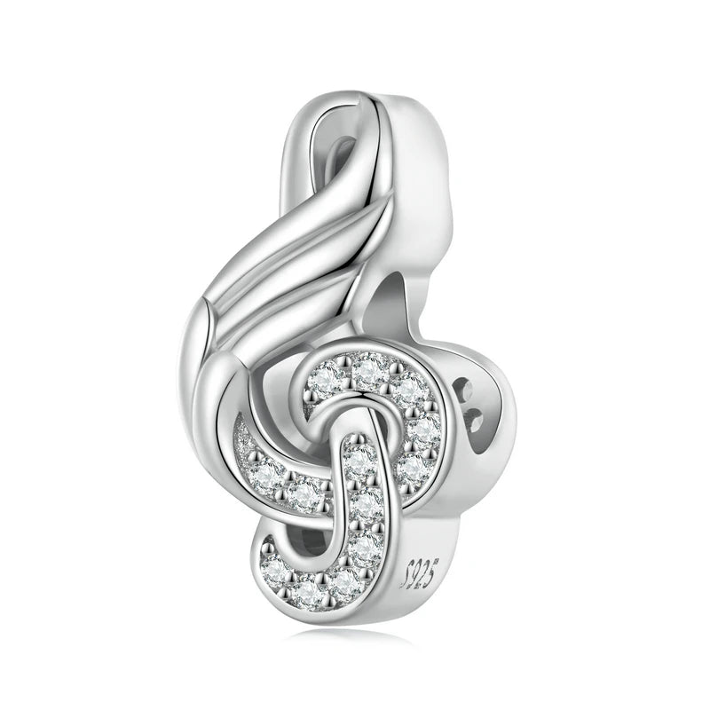 Vintage Guitar Charm Bead Platinum Plated Musical Note Pendant