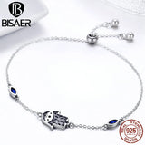 925 Silver Hamsa Hand Chain Link Bracelet Lucky Women Bracelet ECB076