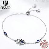 925 Silver Hamsa Hand Chain Link Bracelet Lucky Women Bracelet ECB076
