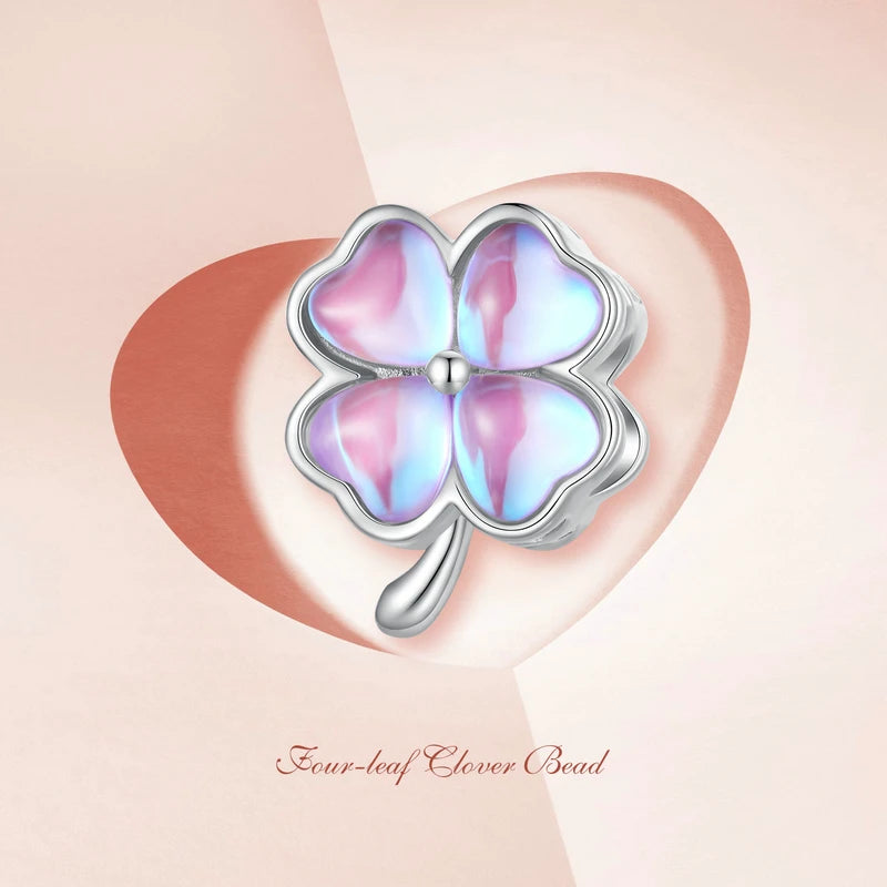 925 Silver Charm 4-Leaf Clover Luck Love Pendant Bracelet DIY Jewelry