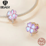 925 Silver Charm 4-Leaf Clover Luck Love Pendant Bracelet DIY Jewelry