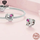 925 Sterling Silver Heart Charm Rose Red Love Pendant for Mother's Birthday