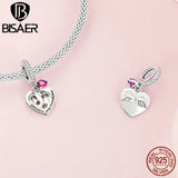 925 Sterling Silver Heart Charm Rose Red Love Pendant for Mother's Birthday