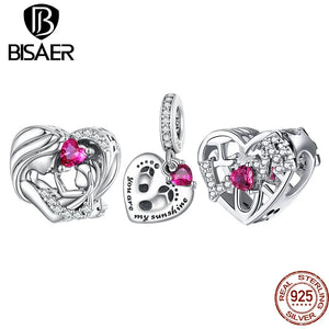 925 Sterling Silver Heart Charm Rose Red Love Pendant for Mother's Birthday
