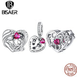 925 Sterling Silver Heart Charm Rose Red Love Pendant for Mother's Birthday