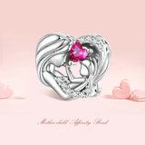925 Sterling Silver Heart Charm Rose Red Love Pendant for Mother's Birthday