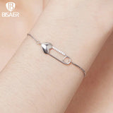 925 Silver Heart Button Pin Bracelet Platinum Plated Adjustable Chain