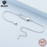 925 Silver Heart Button Pin Bracelet Platinum Plated Adjustable Chain