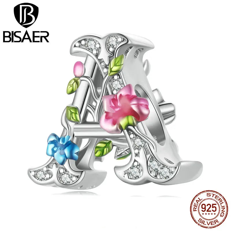 925 Silver Letter Flowers Charm Rainbow Pendant for DIY Jewelry