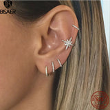 925 Sterling Silver Hoop Earrings Zircons Small Huggie Studs