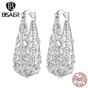 925 Sterling Silver Vintage Pattern Hoop Earrings Women Wedding