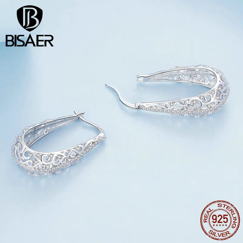 925 Sterling Silver Vintage Pattern Hoop Earrings Women Wedding