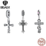 925 Silver Jesus Cross Charm Zircon Retro Pendant DIY Fine Jewelry