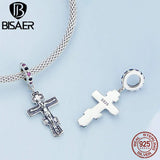 925 Silver Jesus Cross Charm Zircon Retro Pendant DIY Fine Jewelry