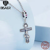 925 Silver Jesus Cross Charm Zircon Retro Pendant DIY Fine Jewelry