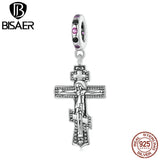 925 Silver Jesus Cross Charm Zircon Retro Pendant DIY Fine Jewelry