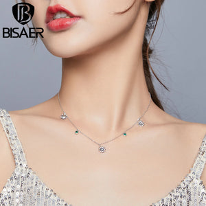 925 Silver Daisy Necklace Green Zircon Adjustable Chain Fine Jewelry