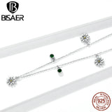 925 Silver Daisy Necklace Green Zircon Adjustable Chain Fine Jewelry