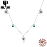 925 Silver Daisy Necklace Green Zircon Adjustable Chain Fine Jewelry