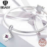 925 Silver Heart Box Charms Forever Love Beads Fit Bracelets ECC980