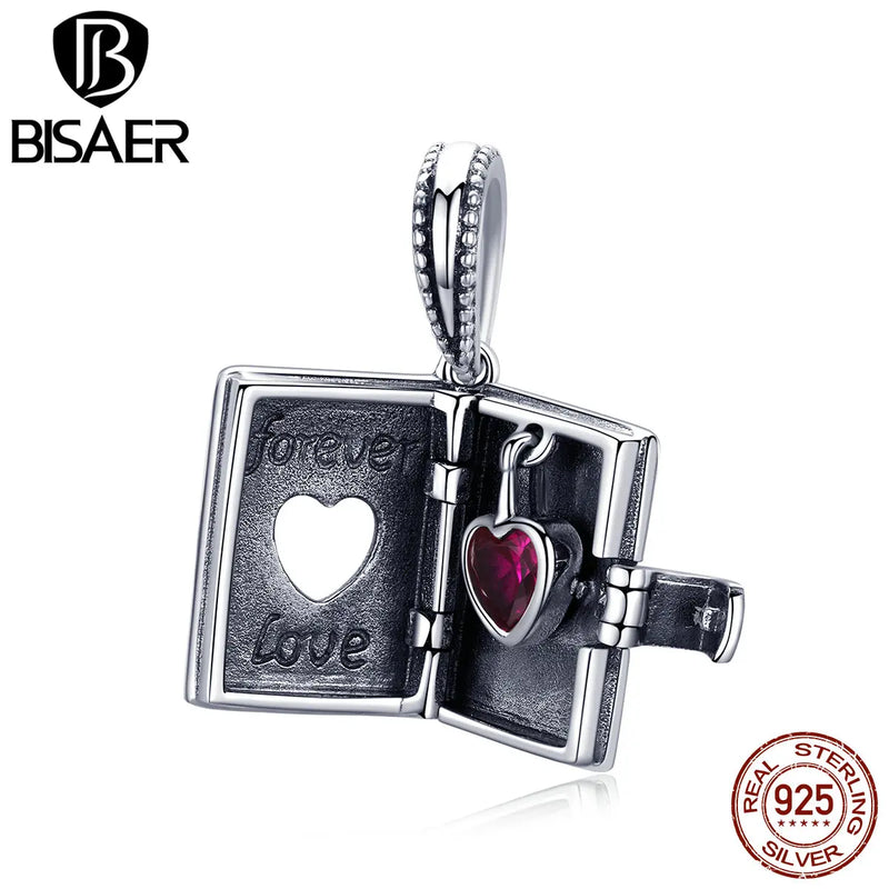 925 Silver Heart Box Charms Forever Love Beads Fit Bracelets ECC980