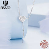 925 Silver Love Necklace Heart Zircon Platinum Plated Women Jewelry