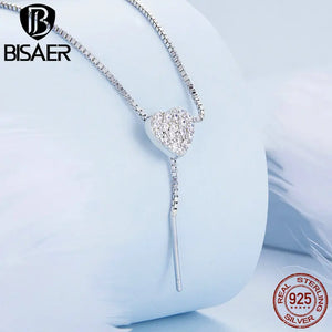 925 Silver Love Necklace Heart Zircon Platinum Plated Women Jewelry