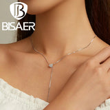 925 Silver Love Necklace Heart Zircon Platinum Plated Women Jewelry