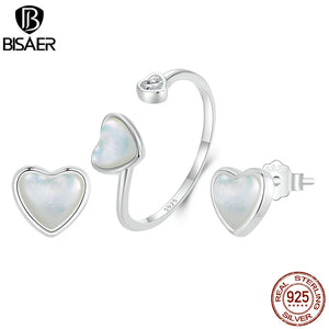 925 Silver Loved Shel Open Ring Heart Adjustable Rings Plated for Women