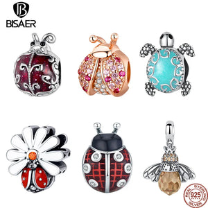 925 Silver Ladybug Turtle Charm Pendants Beads for Necklace