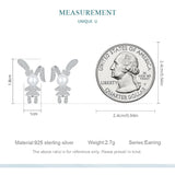 925 Silver Rabbit Stud Earrings Platinum Zircon Women Jewelry