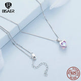 925 Silver Melting Heart Necklace Pendant Purple Chain Women Jewelry