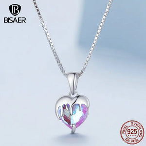 925 Silver Melting Heart Necklace Pendant Purple Chain Women Jewelry