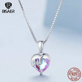 925 Silver Melting Heart Necklace Pendant Purple Chain Women Jewelry