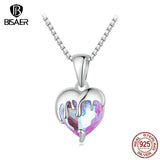 925 Silver Melting Heart Necklace Pendant Purple Chain Women Jewelry