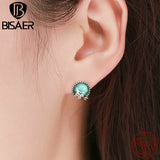925 Silver Mermaid Stud Earring Green CZ Women Party Fine Jewelry
