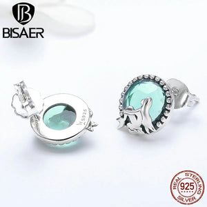 925 Silver Mermaid Stud Earring Green CZ Women Party Fine Jewelry