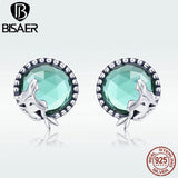 925 Silver Mermaid Stud Earring Green CZ Women Party Fine Jewelry