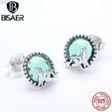 925 Silver Mermaid Stud Earring Green CZ Women Party Fine Jewelry
