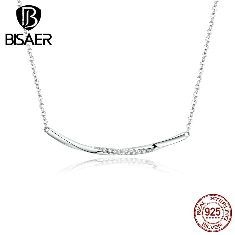 925 Silver Clear Zircon Wave Necklace Platinum Chain