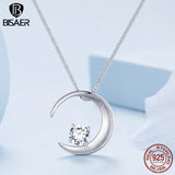925 Silver Moon Necklace Square Zircon Chain Platinum Women Jewelry