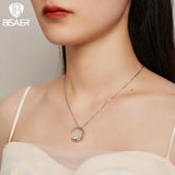 925 Silver Moon Necklace Square Zircon Chain Platinum Women Jewelry