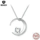 925 Silver Moon Necklace Square Zircon Chain Platinum Women Jewelry