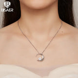 925 Silver Moon Necklace Square Zircon Chain Platinum Women Jewelry
