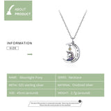 925 Silver Moon Unicorn Pendant Necklace Pink Zircon Woman Party Jewelry